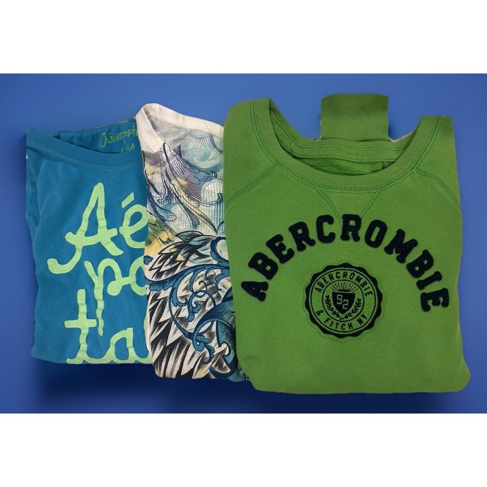 Lot Abercrombie & Fitch green sweatshirt Size Medium Fang Top Aerostale Shirt‎ M
